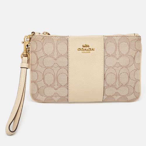 Coach Beige Signature canvas and Leather Wristlet Zip Pouch - Coach - Modalova