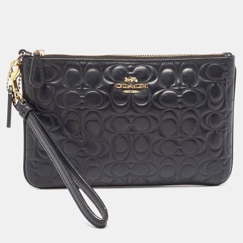 Coach Black Signature Embossed Leather Wristlet Pouch - Coach - Modalova