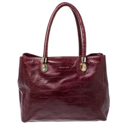 Cole Haan Burgundy Croc Embossed Leather Tote - Cole Haan - Modalova