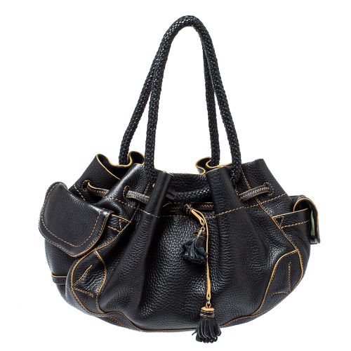 Cole Haan Black Leather Drawstring Braided Handle Hobo - Cole Haan - Modalova