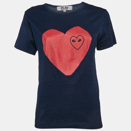 Comme des Garcons Play Navy Blue Heart Print Cotton T-Shirt L - Comme des Garcons - Modalova