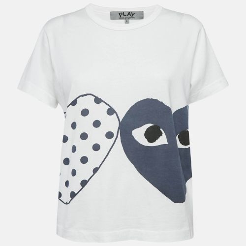 Comme des Garçons Play White Heart Print Cotton Crew Neck T-Shirt L - Comme des Garcons - Modalova