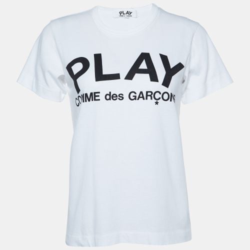 Comme Des Garcons Play White Logo Print Cotton Crew Neck T-Shirt L - Comme des Garcons - Modalova