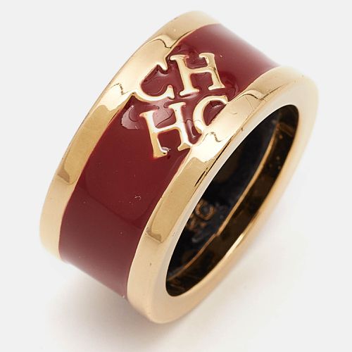 Carolina Herrera CH Logo Enamel Gold Tone Band Ring EU 54 - Carolina Herrera - Modalova