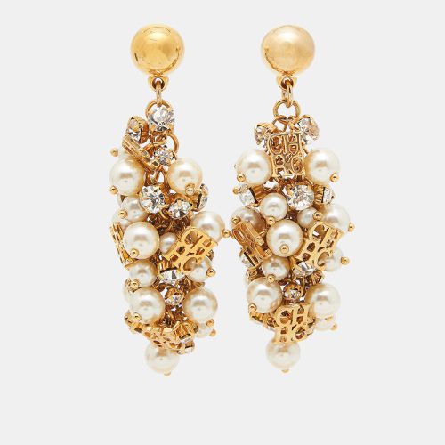 Carolina Herrera CH Faux Pearl Crystal Gold Tone Earrings - Carolina Herrera - Modalova