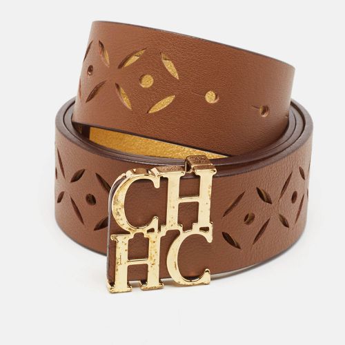 Carolina Herrera Brown Lasercut Leather Logo Waist Belt 90CM - Carolina Herrera - Modalova