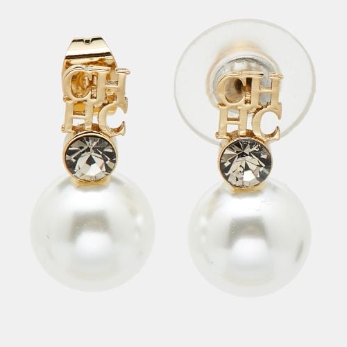 Carolina Herrera CH Faux Pearl Gold Tone Earrings - Carolina Herrera - Modalova