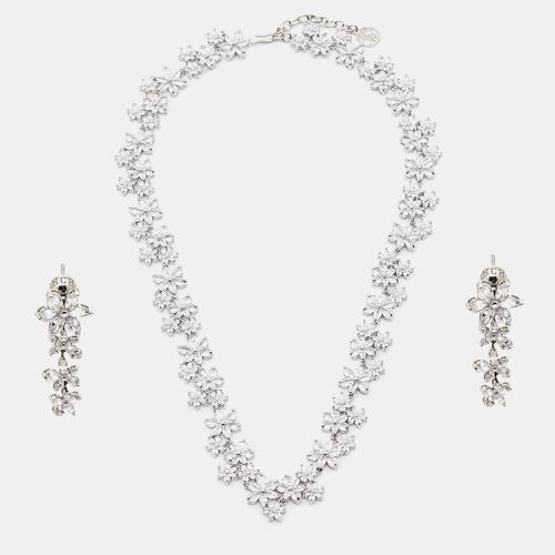 Carolina Herrera Flower Crystals Silver Tone Necklace and Earrings Set - Carolina Herrera - Modalova