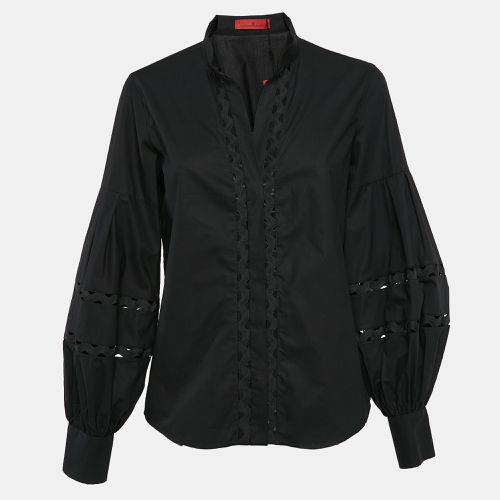 Carolina Herrera Black Cotton Lace Trim Puff Sleeve Shirt M - Carolina Herrera - Modalova