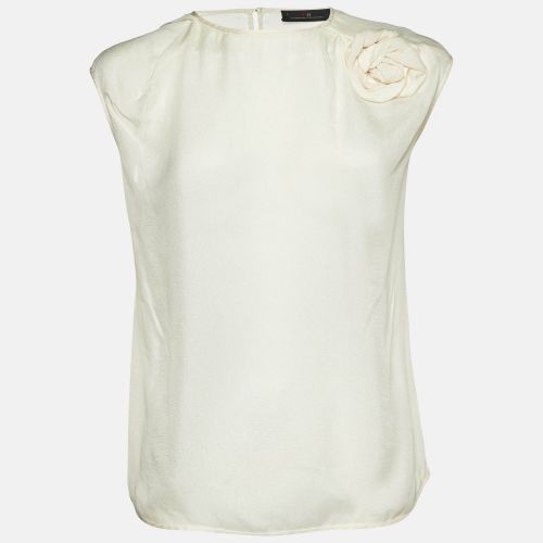 Carolina Herrera Off-White Silk Rose Embellish Detail Sleeveless Top M - Carolina Herrera - Modalova