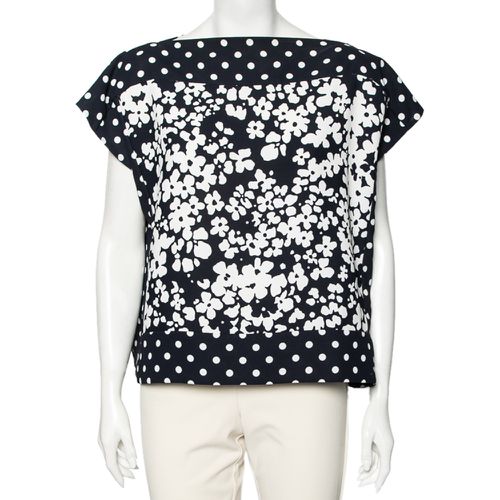 Navy and White Floral Print Square Top M - CH Carolina Herrera - Modalova