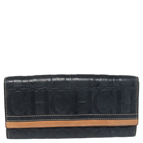 Carolina Herrera Blue/Tan Embossed Leather Flap Wallet - Carolina Herrera - Modalova