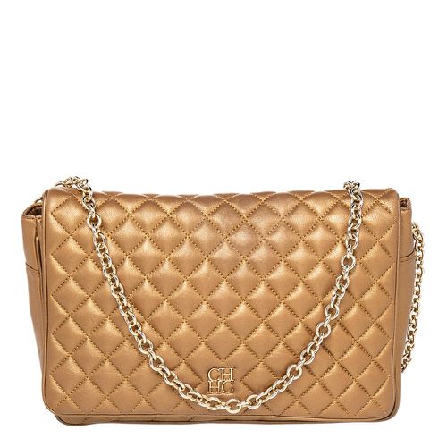 Carolina Herrera Metallic Gold Quilted Leather Chain Flap Shoulder Bag - Carolina Herrera - Modalova