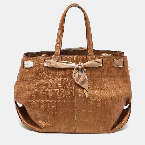 Carolina Herrera Bronze Monogram Embossed Leather Scarf Tote - Carolina Herrera - Modalova