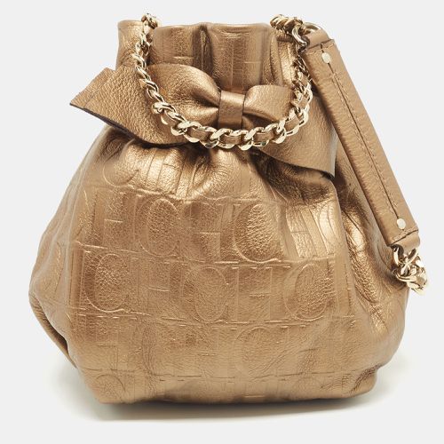 Carolina Herrera Gold Monogram Embossed Leather Bow Bucket Bag - Carolina Herrera - Modalova