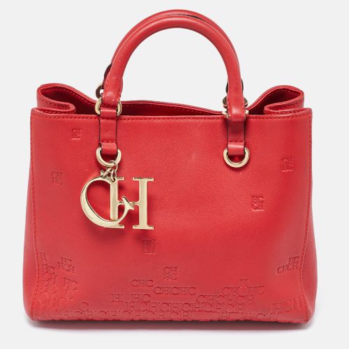 Carolina Herrera Red Monogram Embossed Leather Duchess Tote - Carolina Herrera - Modalova