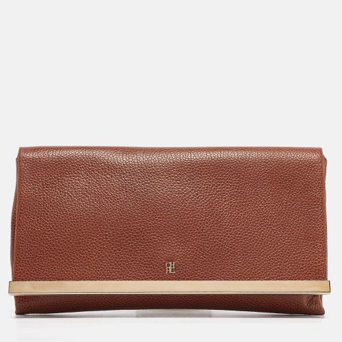 Leather Metal Flap Clutch - Carolina Herrera - Modalova