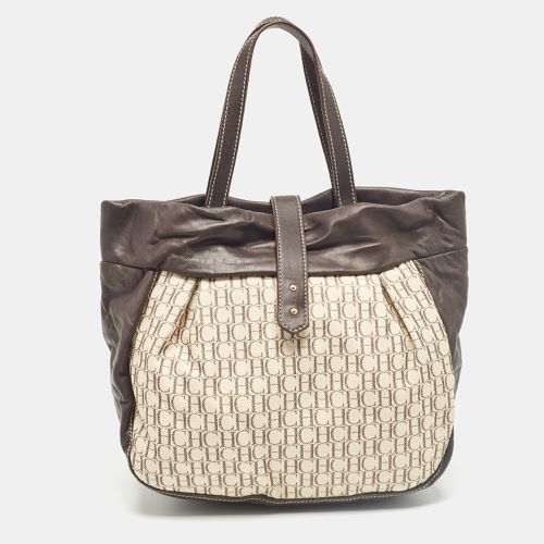 Carolina Herrera Dark Brown/Off White Monogram Canvas and Leather Flap Hobo - Carolina Herrera - Modalova