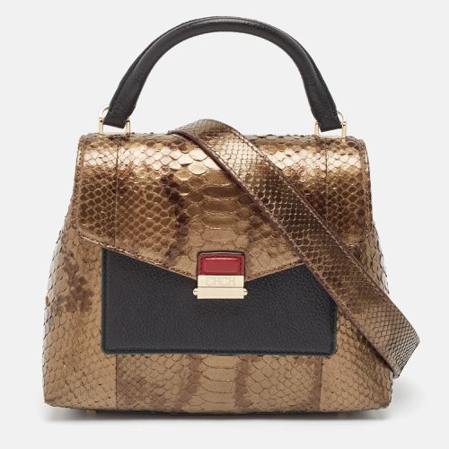 Carolina Herrera Black/Bronze Python and Leather Pushlock Flap Top Handle Bag - Carolina Herrera - Modalova