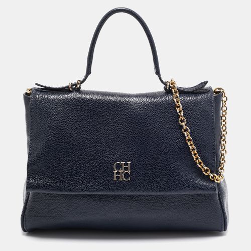 Carolina Herrera Navy Blue Leather Leather Minuetto Top Handle Bag - Carolina Herrera - Modalova