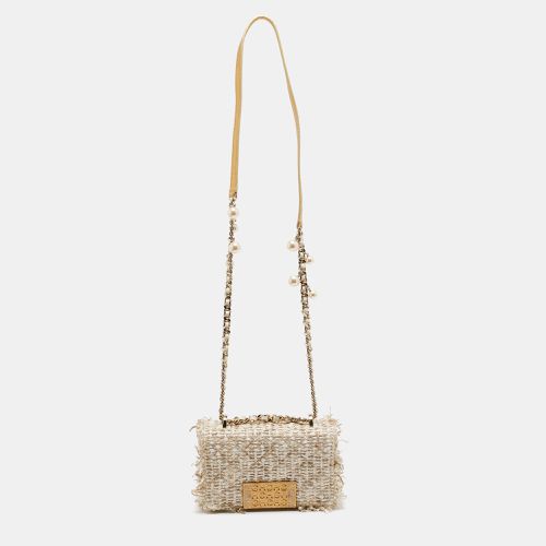 Carolina Herrera Gold/White Woven Fabric and Crystals Logo Flap Shoulder Bag - Carolina Herrera - Modalova