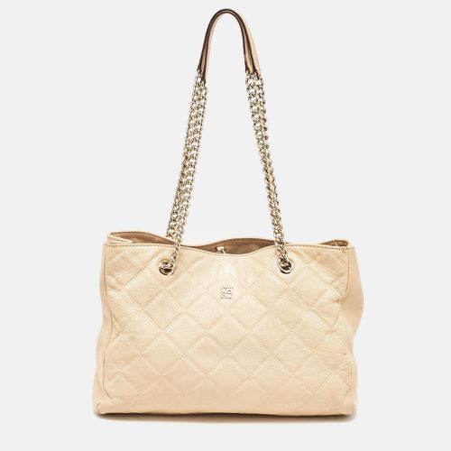 Carolina Herrera Beige Logo Embossed Quilted Leather Chain Tote - Carolina Herrera - Modalova