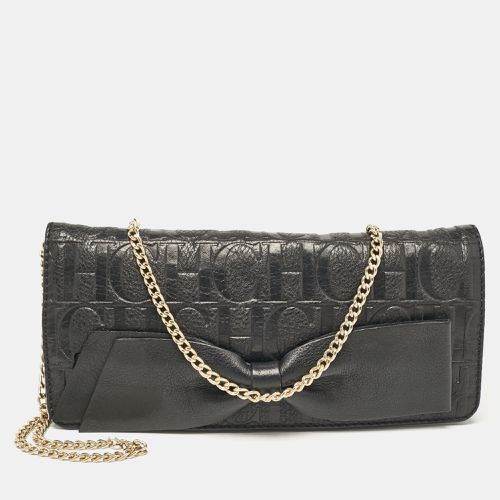 Monogram Embossed Leather Bow Flap Chain Clutch - Carolina Herrera - Modalova