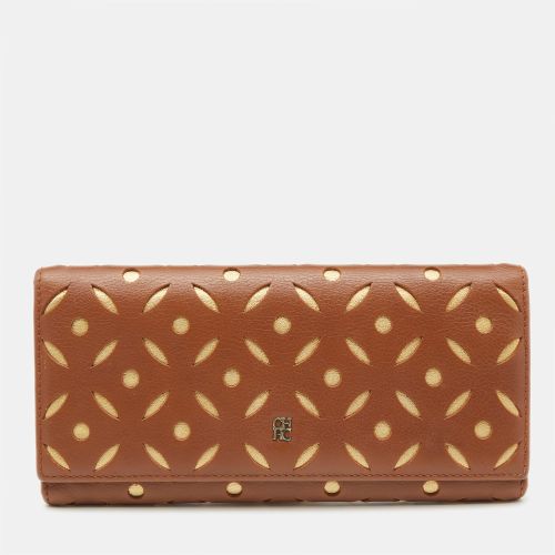 Carolina Herrera Brown/Gold Leather Lasercut Flap Continental Wallet - Carolina Herrera - Modalova