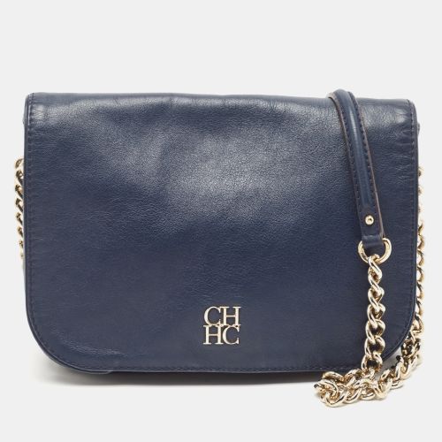 Carolina Herrera Navy Blue Leather New Baltazar Flap Shoulder Bag - Carolina Herrera - Modalova