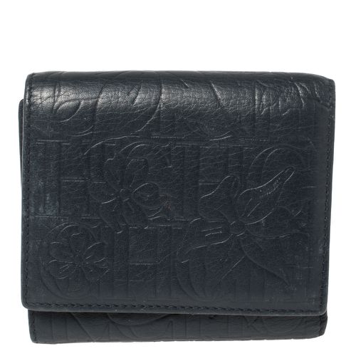 Carolina Herrera Navy Blue Monogram Leather Trifold Compact Wallet - Carolina Herrera - Modalova