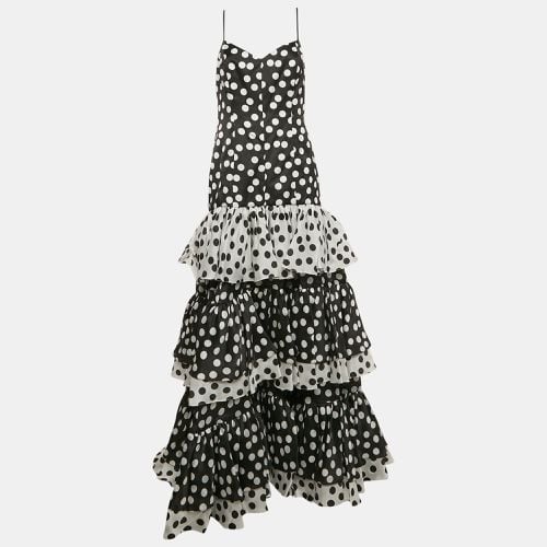 White Polka Dots Print Silk Tiered Mermaid Gown L - Carolina Herrera - Modalova