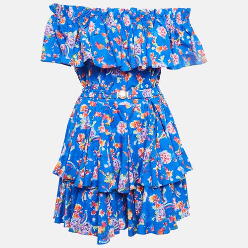 Caroline Constas Blue Printed Cotton Blend Ruffled Mini Dress M - Caroline Constas - Modalova