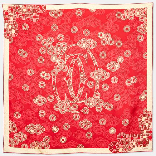 Cartier Red/Yellow Circle Print Silk Square Scarf - Cartier - Modalova