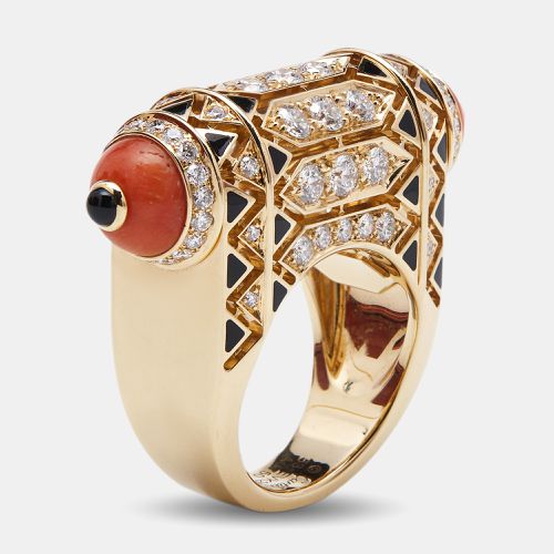 Cartier Geometry and Contrast Multicolor Gemstones Black Lacquer 18k Rose Gold Cocktail Ring Size 53 - Cartier - Modalova