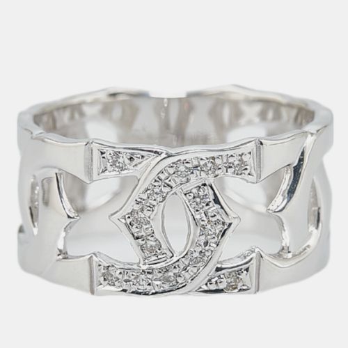 Cartier 18K White Gold and Half Diamonds 0.12 Ct Entrelaces C de Cartier Band Ring EU 53 - Cartier - Modalova