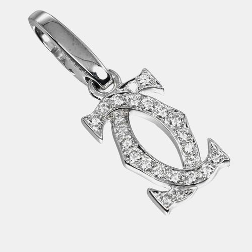 Cartier 18K White Gold and Diamond Logo Double C Pendant Charm - Cartier - Modalova