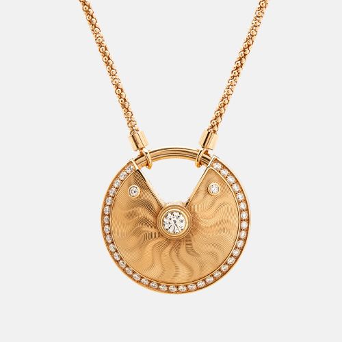 Cartier Amulette De Cartier Diamond 18k Rose Gold Guilloche Large Model Necklace - Cartier - Modalova