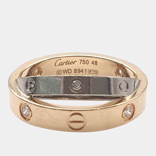 Cartier 18K White Gold, Rose Gold and Diamond Half Love Band Ring EU 48 - Cartier - Modalova