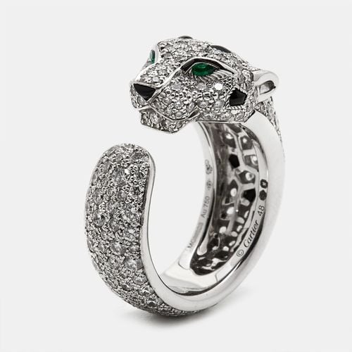 Cartier Panthere De Cartier Diamond Onyx Emerald 18K White Gold Cocktail Ring Size 48 - Cartier - Modalova