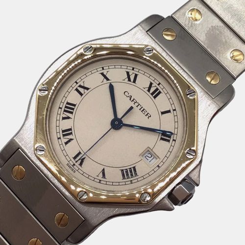 K Yellow Gold Stainless Steel Santos Octagon Quartz Women's Wristwatch 29 mm - Cartier - Modalova