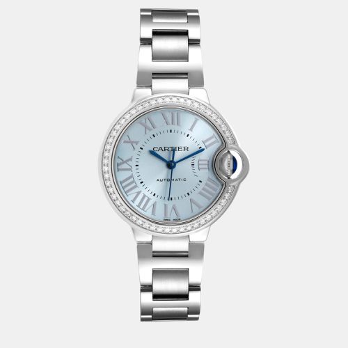 Cartier Ballon Bleu 33mm Blue Silver Diamond Dial Steel Watch W4BB0028 - Cartier - Modalova