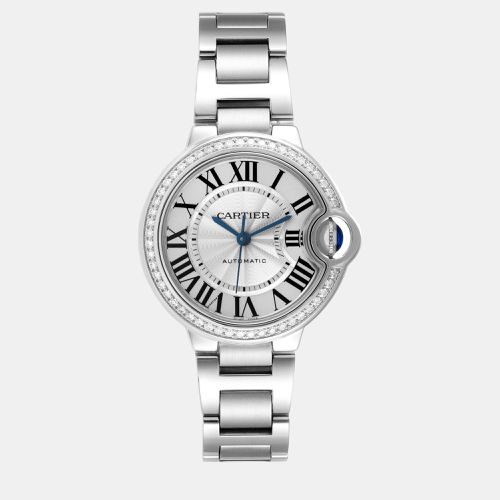 Cartier Ballon Bleu 33mm Steel Diamond Bezel Ladies Watch W4BB0016 - Cartier - Modalova