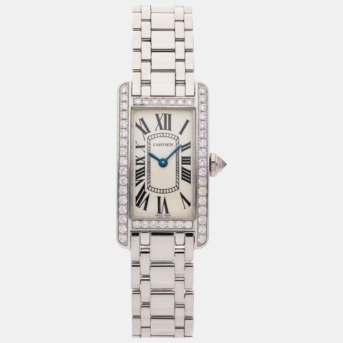 Diamond 18k White Gold Tank Americaine WB7073L1 Quartz Women's Wristwatch 18 mm - Cartier - Modalova