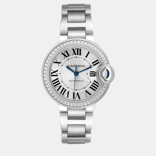 Cartier Ballon Bleu 33mm Steel Diamond Bezel Ladies Watch W4BB0016 - Cartier - Modalova