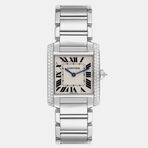 Tank Francaise Midsize White Gold Diamond Ladies Watch WE1009S3 - Cartier - Modalova