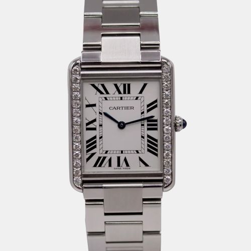 Customised 0.75ct Diamond Stainless Steel Tank Solo Quartz Women's Wristwatch 27 mm - Cartier - Modalova