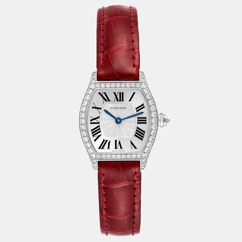 Cartier Silver Diamond 18k White Gold Tortue WA501007 Manual Winding Women's Wristwatch 24 mm - Cartier - Modalova