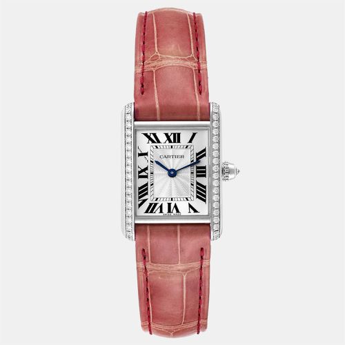 Cartier Silver Diamonds 18K White Gold Tank Louis WJTA0011 Women's Wristwatch 29.5 mm - Cartier - Modalova