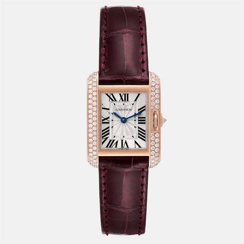 Cartier Silver Diamonds 18K Rose Gold Tank Anglaise WT100013 Women's Wristwatch 30 mm - Cartier - Modalova