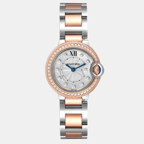 Cartier Silver Diamond 18k Rose Gold And Stainless Steel Ballon Bleu W3BB0009 Quartz Women's Wristwatch 28 mm - Cartier - Modalova